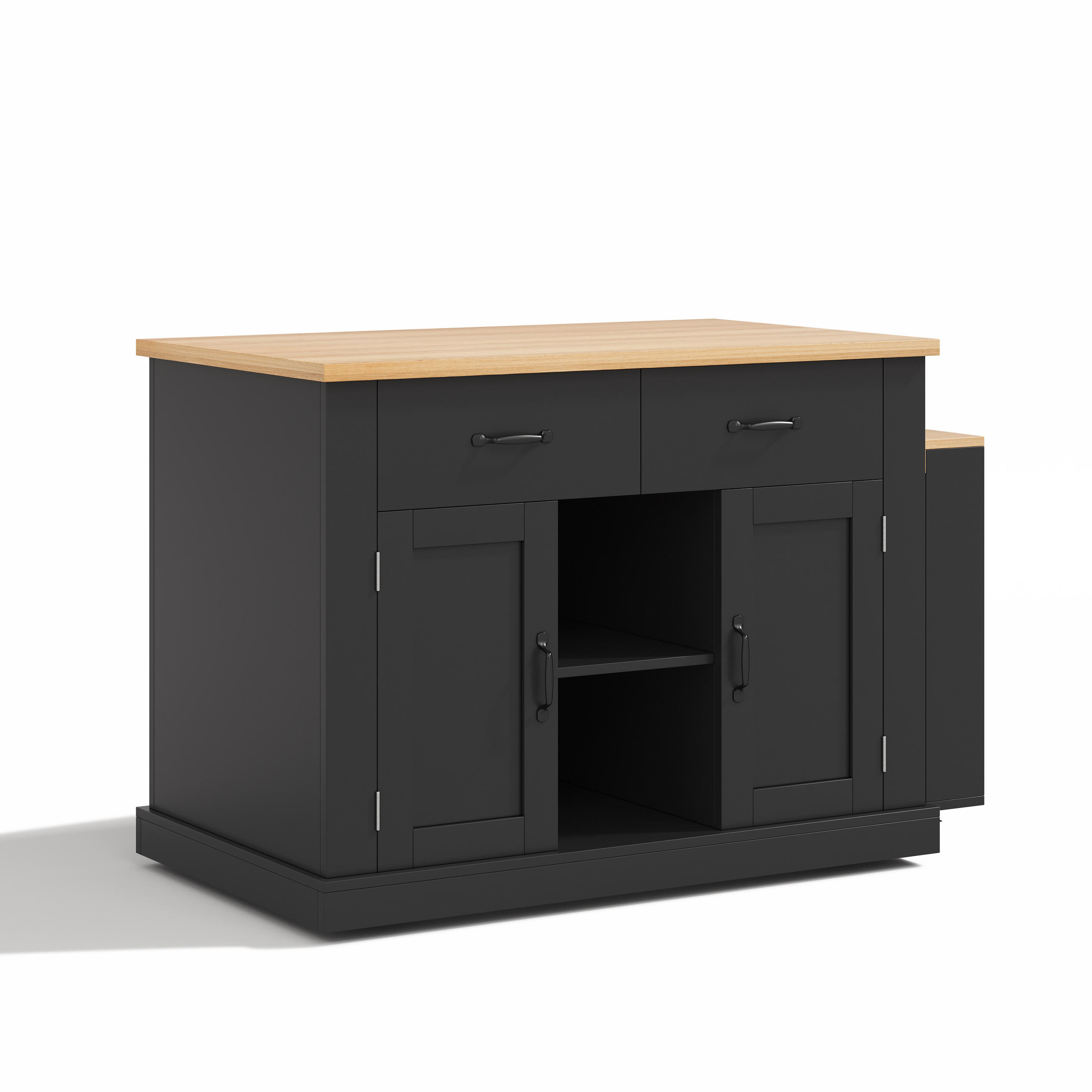 KÜCHENINSEL DE-41352 ausziehbarer Esstisch und Steckdose Schwarz - Schwarz, Holzwerkstoff (132/93/60cm) - ComfortXL
