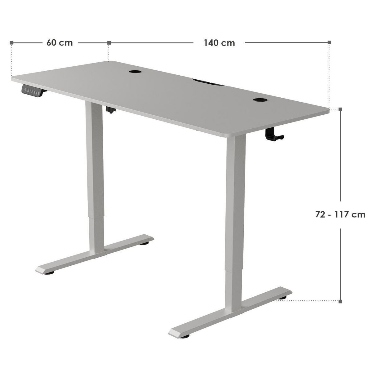 SCHREIBTISCH Office Stand weiß 140x60 cm höhenverstellbar - Weiß, Holz (60/140/117cm) - Juskys