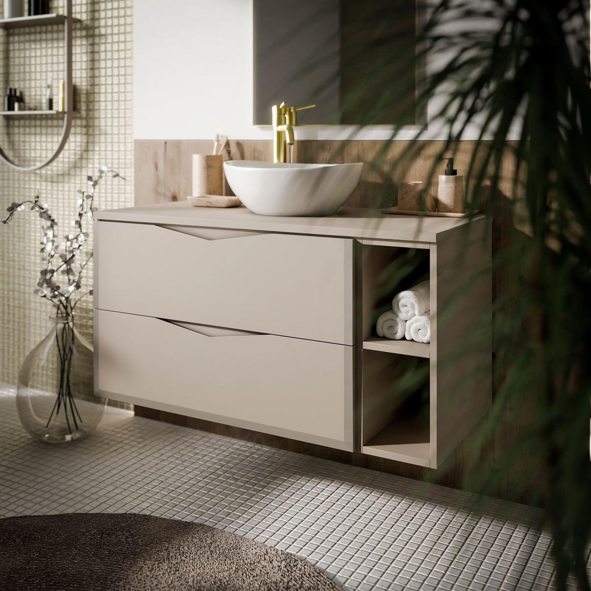 BADEZIMMERSET MIRA mit Regal II 80 cm - Kaschmir, Holzwerkstoff (80/50/46cm) - Lookway