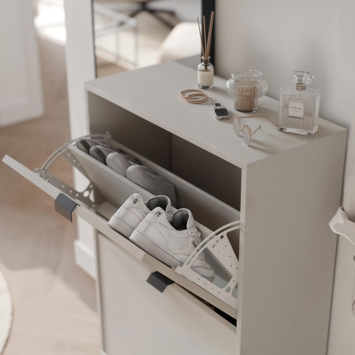 SCHUHSCHRANK Cortina mit 2 Türen, Sandbeige - Sandfarben/Schwarz, Holzwerkstoff (61/100/30cm) - Beautysofa