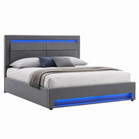 POLSTERBETT mit USB, LED und Stauraum 140 x 190 cm PU Grau - Grau, Metall (140/190cm) - Meubliv