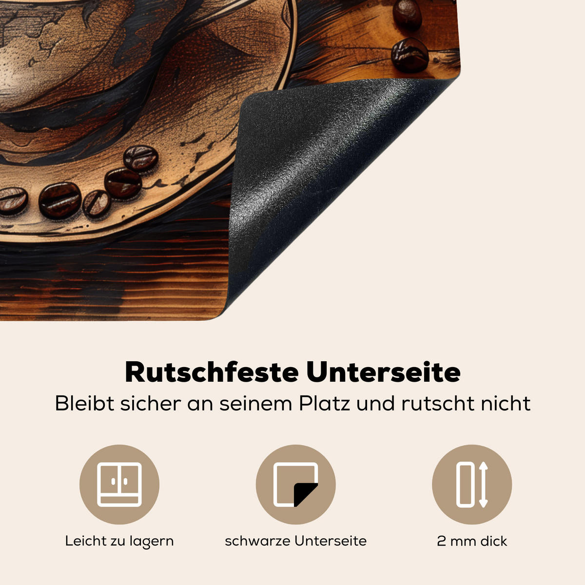 HERDABDECKPLATTE Kaffee - Vintage - Braun - Tasse - Holz 58x51 cm - Cappuccino, Kunststoff (58.3/51.3/0.2cm) - MuchoWow