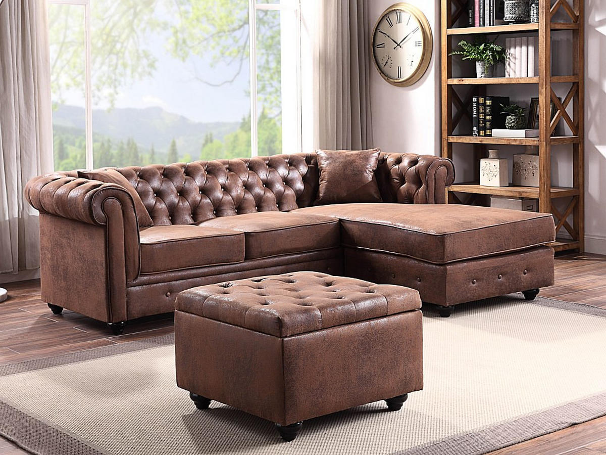 SITZHOCKER mit Staukasten - Microfaser - Braun - LOMAI - Braun, Textil (61/44/61cm) - Vente-Unique