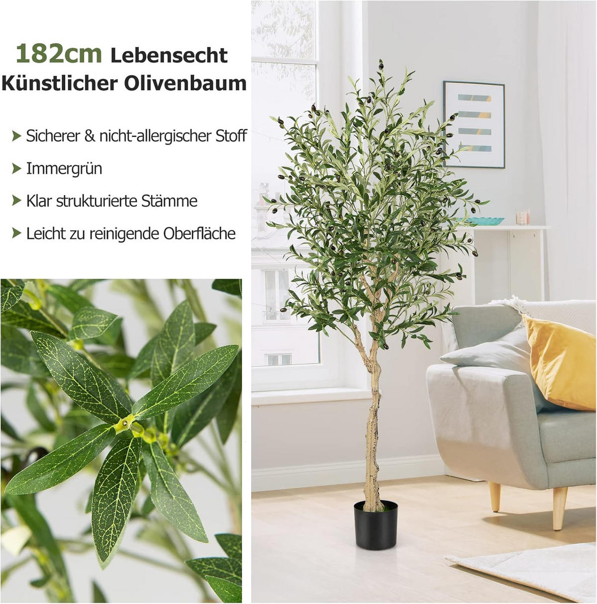 KUNSTPFLANZE Olivenbäume Grün(2er-Set) - Grün, Kunststoff (182cm) - COSTWAY