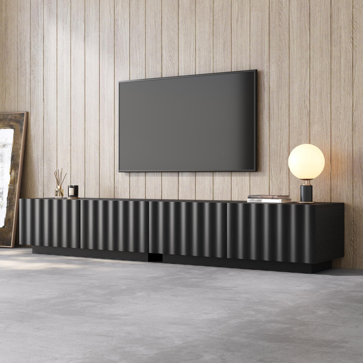 TV-SCHRANK Wellenfront Push-to-Open Stauraum modern - Schwarz, Holzwerkstoff (40/35/200cm) - FLIEKS
