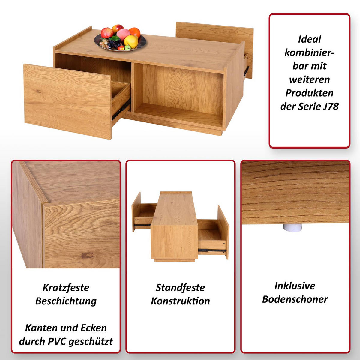 COUCHTISCH rechteck Eiche Dekor - Eichefarben, Holz (50/110/40cm) - MCW