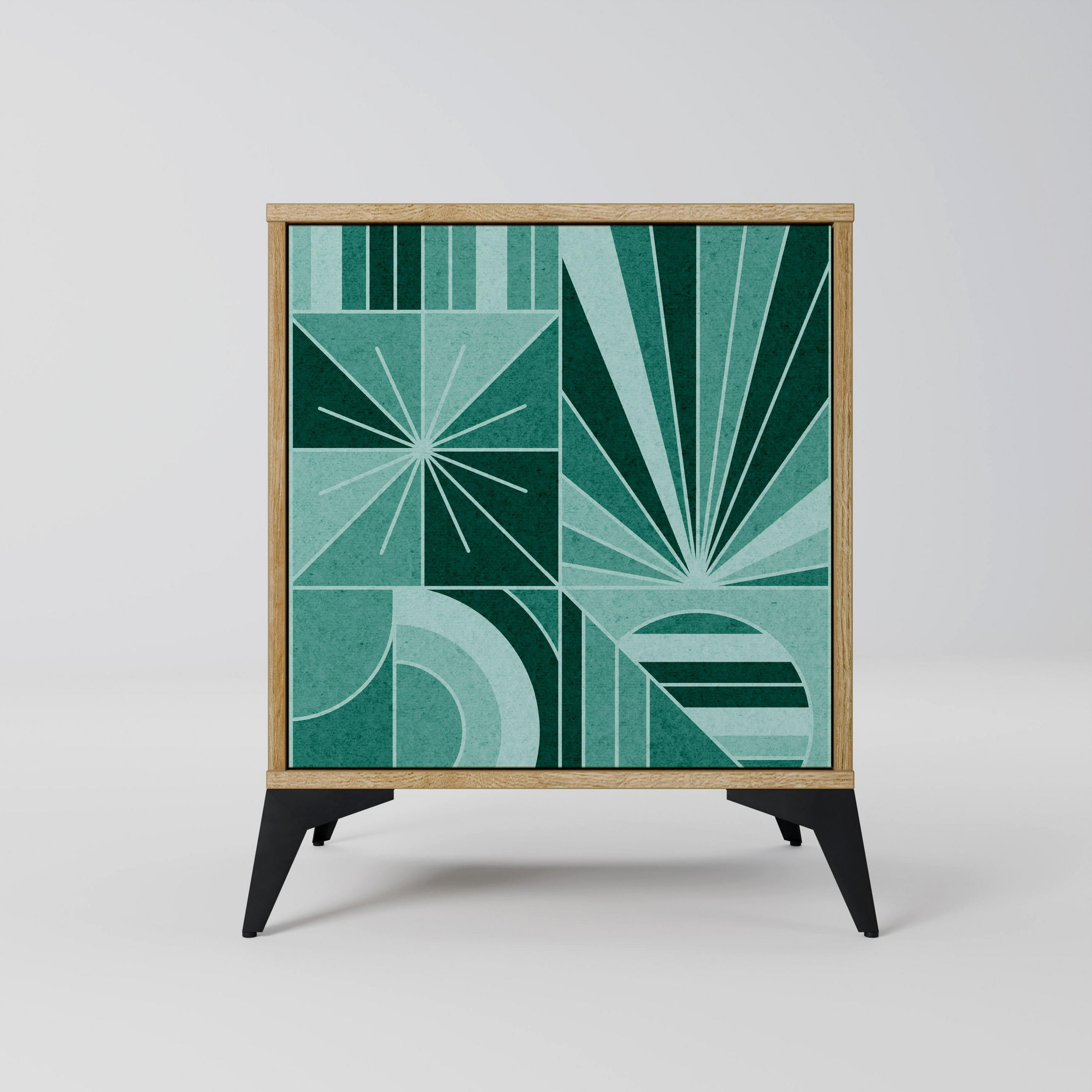 SIDEBOARD HARMONIC GRID, Eichefarben, 57,5x42x70,5 cm, Schwarze Metall-Sternfüße - Eichefarben/Multicolor, Holzwerkstoff/Metall (57.5/70.5/42cm) - SpaceRebels