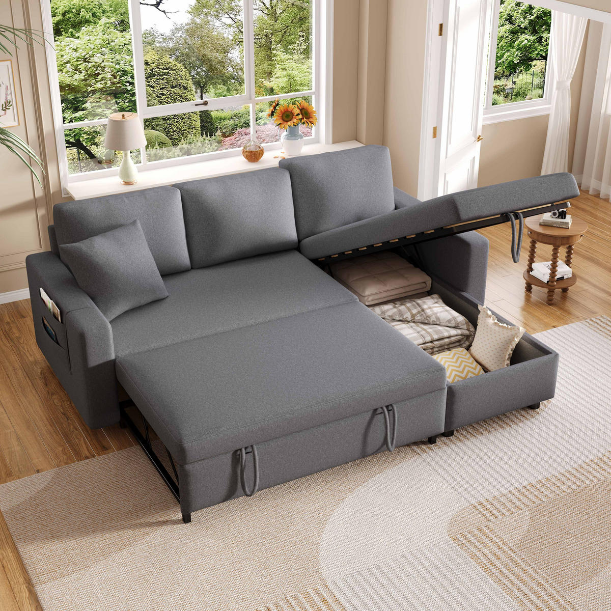 SCHLAFSOFA Modernes 3-Sitzer mit Stoffbezug, Dunkelgrau – Komfortabel, platzsparend, langlebig, 210 x 90 x 85 cm - Grau, Holzwerkstoff/Textil (219.5/83/142.5cm) - Urban Meuble