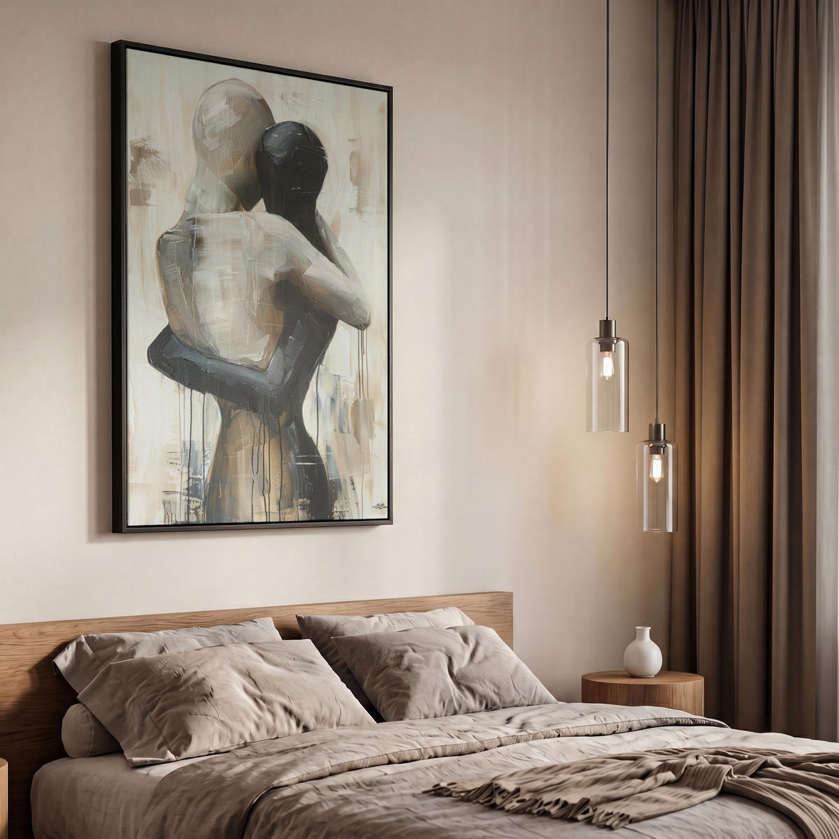 LEINWAND Bilder mit Rahmen - Abstrakt - Liebe - Schwarz und weiß - Modern - 60x90 - Schwarz, Textil (60/90cm) - MuchoWow