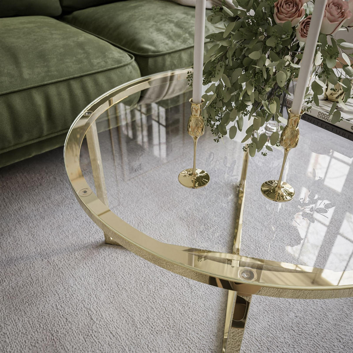 COUCHTISCH CIRI-X mit Glasplatte und goldener Basis - Goldfarben, Glas (70/70/44.4cm) - Lookway