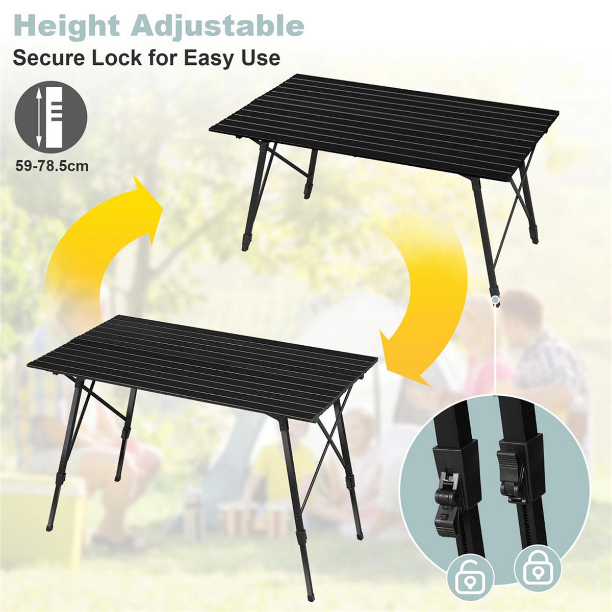 KLAPPTISCH Aluminium Faltbar Höhenverstellbar 120x68,5 cm Schwarz - Schwarz, Metall (120/68.5/78.5cm) - Coonoor
