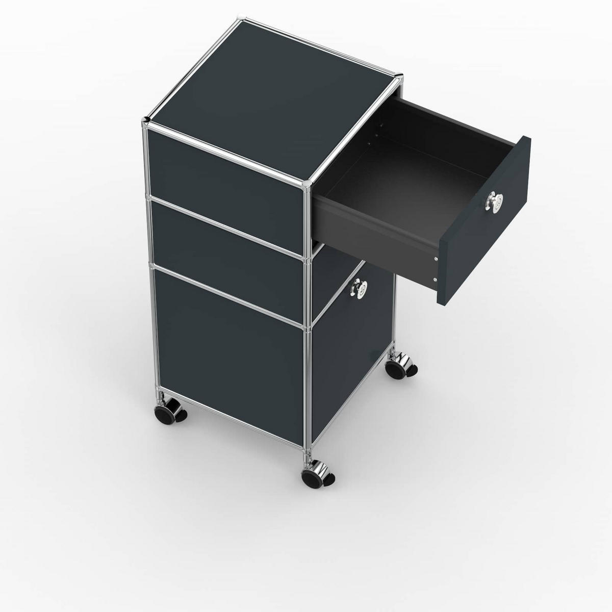 BÜRO-ROLLCONTAINER, Metall, 40 cm, 2 Schubladen + 1 hohe Schublade, Anthrazitgrau - Chromfarben/Silberfarben, Metall (40/87.9/39.7cm) - Versee