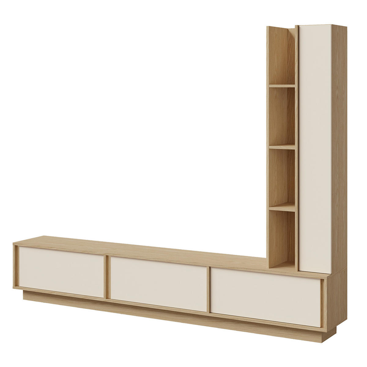 TV STOLEK Vero se 3 dvířky, závěsný nebo stojící, 230 cm, jarní dub + Macadamia - kašmírová/barva dubu, kompozitní dřevo (230/40/35cm) - Beautysofa