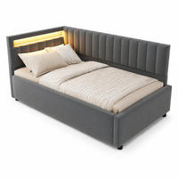 SCHLAFSOFA 90/200 cm in Grau Samt mit LED und Bettkasten - Dunkelgrau, Holzwerkstoff/Textil (90/200cm) - CHICFURN