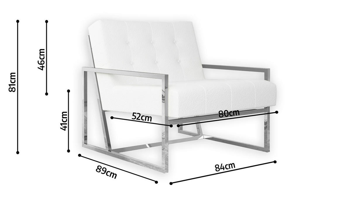 LOUNGESESSEL Duban Weiß Bouclé-Stoff - Silberfarben/Weiß, Holz/Textil (84/81/89cm) - S-Style Möbel