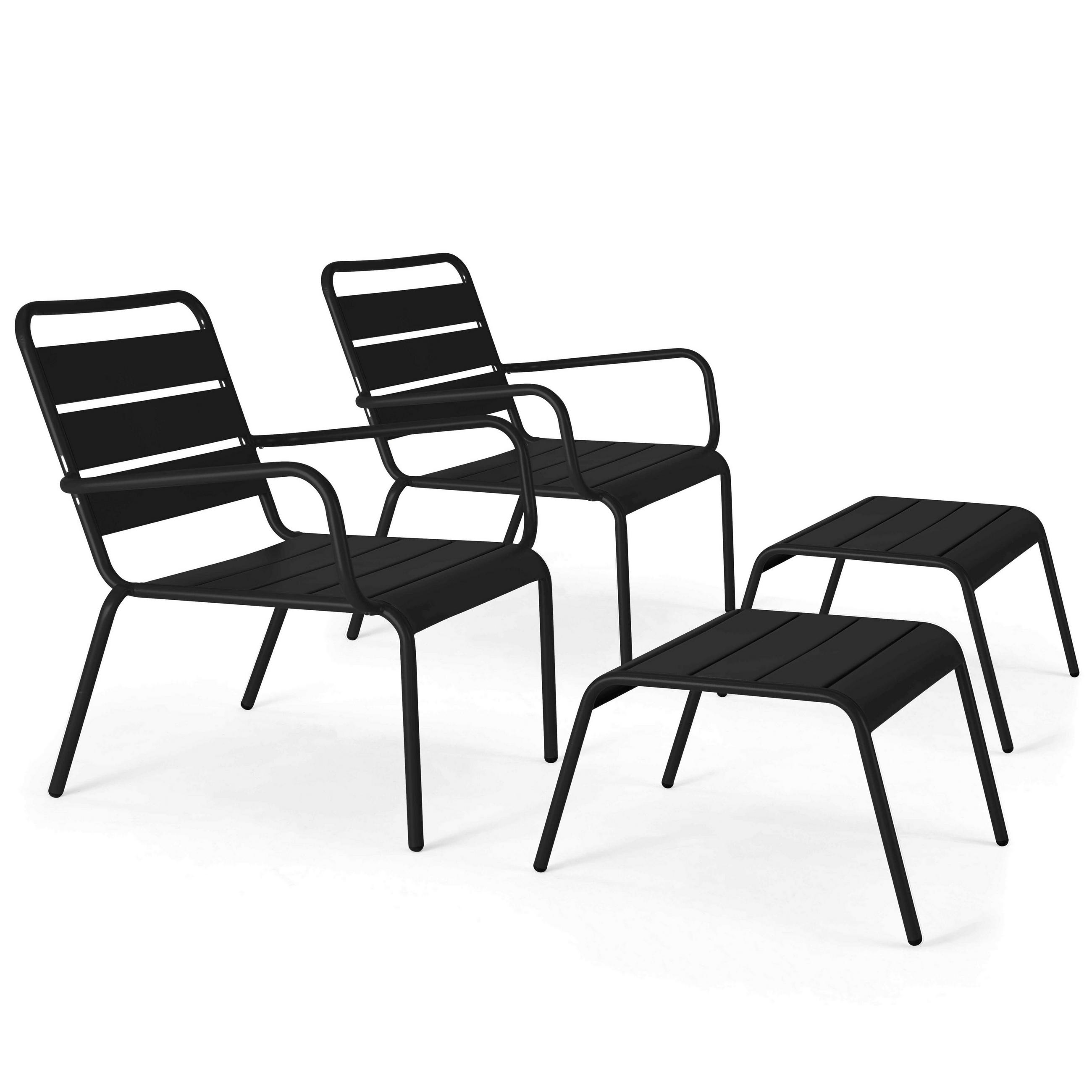 RELAXSESSEL MIT HOCKER 2-tlg., Schwarz - Schwarz, Metall (64/72/60cm) - Oviala