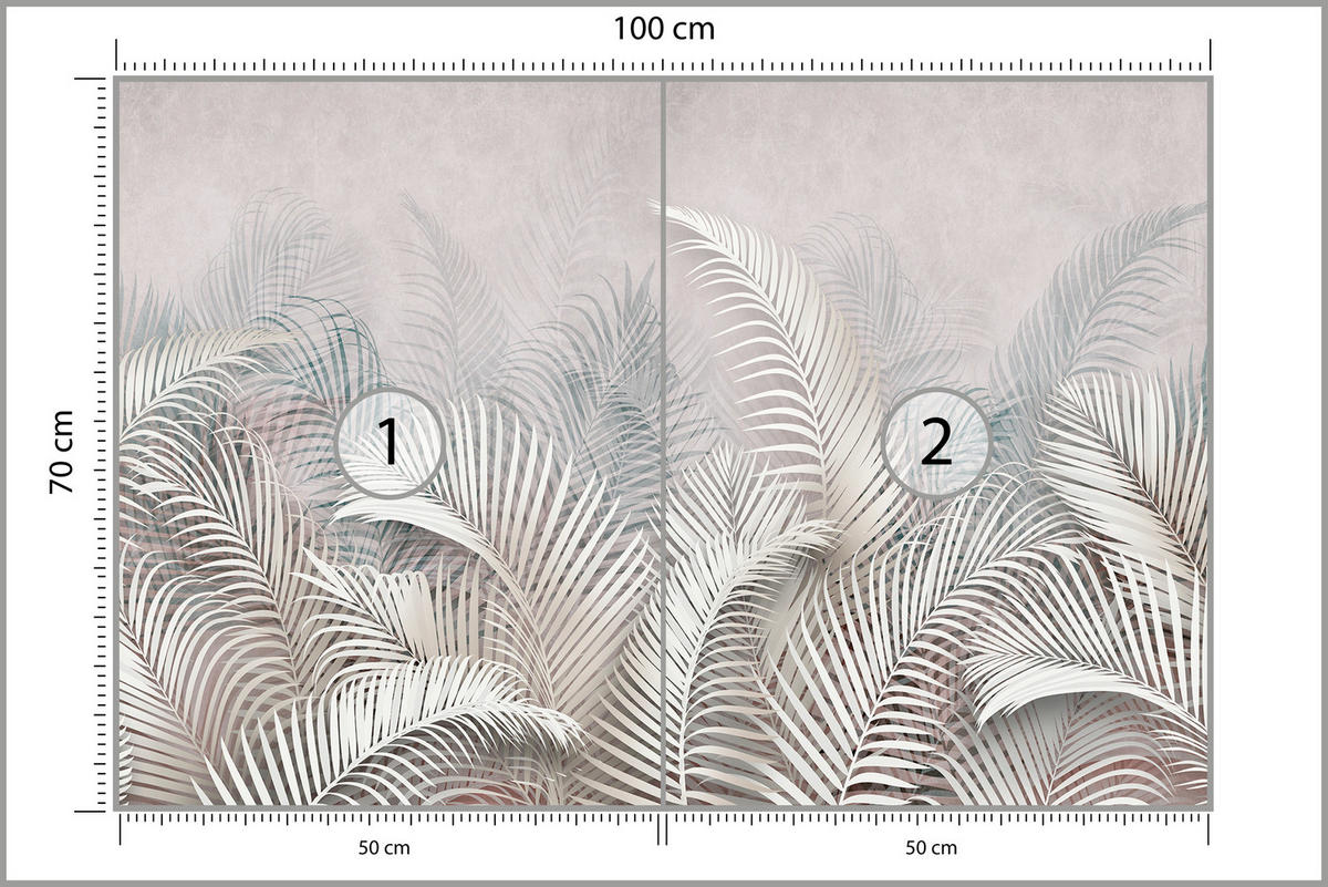 FOTOTAPETE für Schlafzimmer Tropische Blätter Palmenblätter Delikat 100x70 - Beige/Braun, Papier (100/70cm) - Muralo