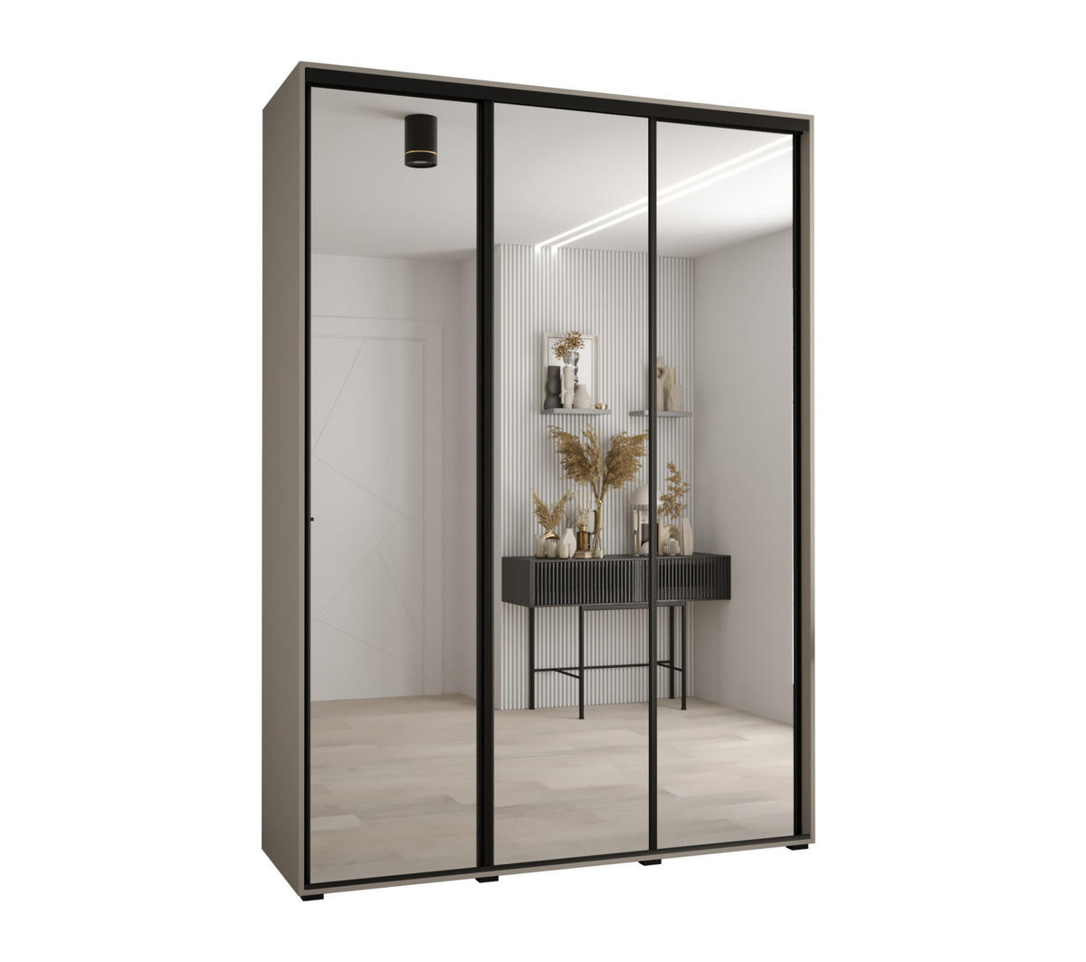 SCHWEBETÜRENSCHRANK 235,2/180/60 3-türig - Kaschmir/Schwarz, Holz/Metall (180/235.2/60cm) - MÖBEL KRYSPOL