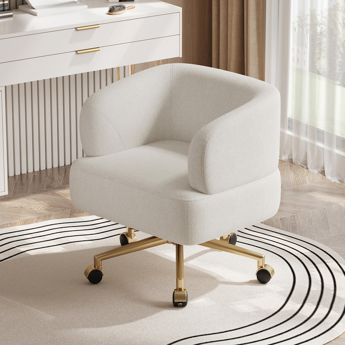 DREHSTUHL, 360° Drehbar, 5 Rollen, Chenille, Beige - Beige, Textil (60/71/71cm) - FLIEKS