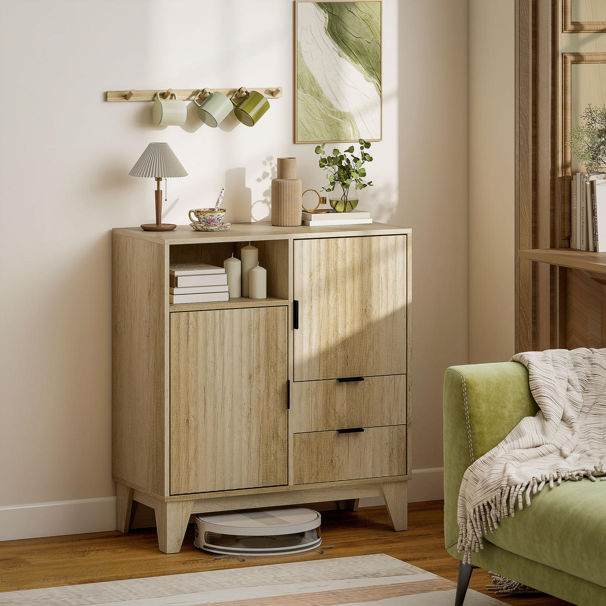 SIDEBOARD Naturfarben, 2 Türen, 2 Schubladen, 80/40/90 cm - Naturfarben, Holz (80/90/40cm) - PANGIVO