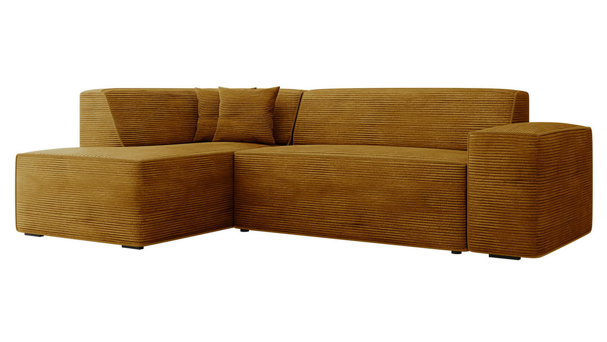 ECKSOFA Lordin Cord, Seite: Links - Schwarz/Braun, Holz/Textil (267/205cm) - MIRJAN24