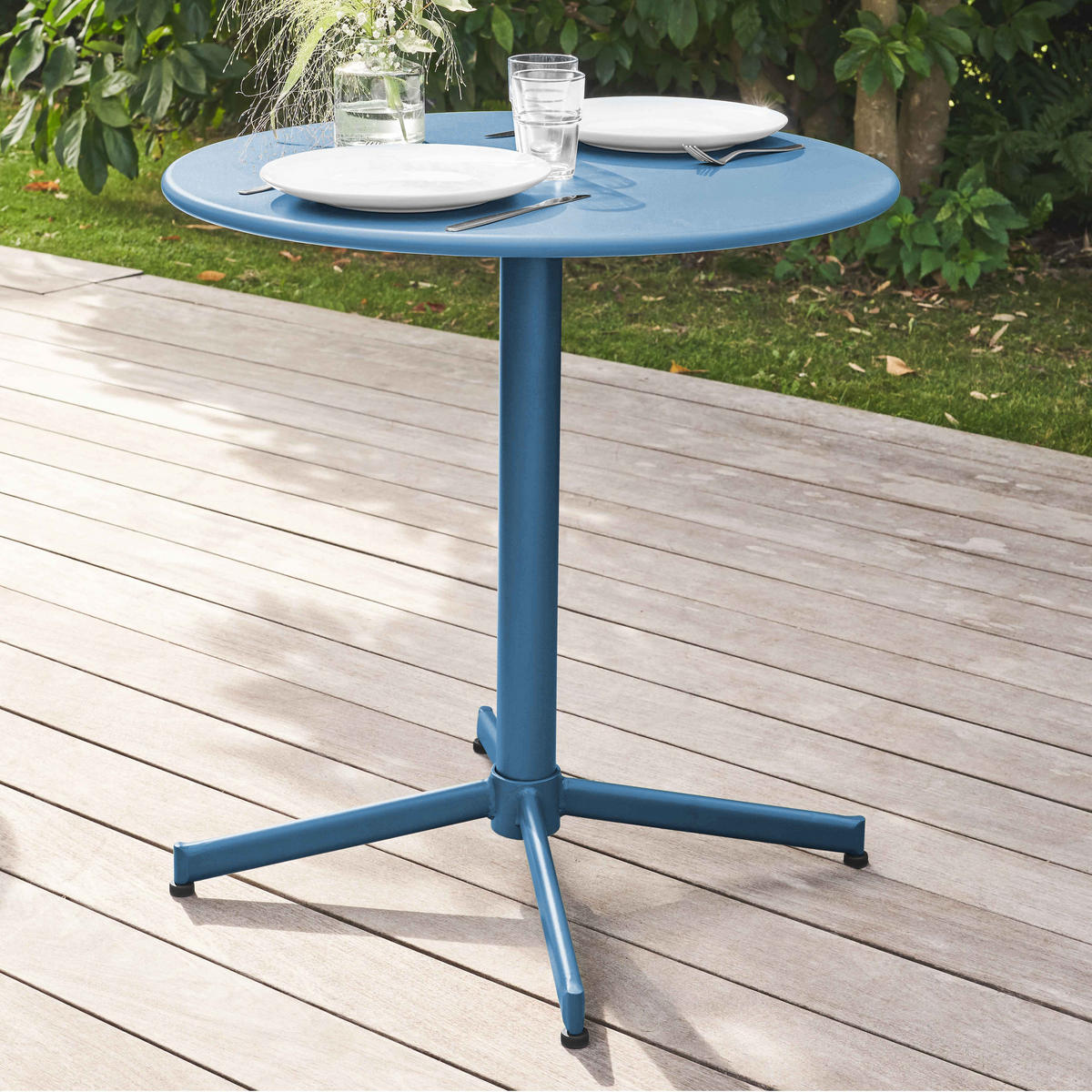 GARTENTISCH , klappbar, Pazifikblau - Blau, Metall (90/50/72cm) - Oviala