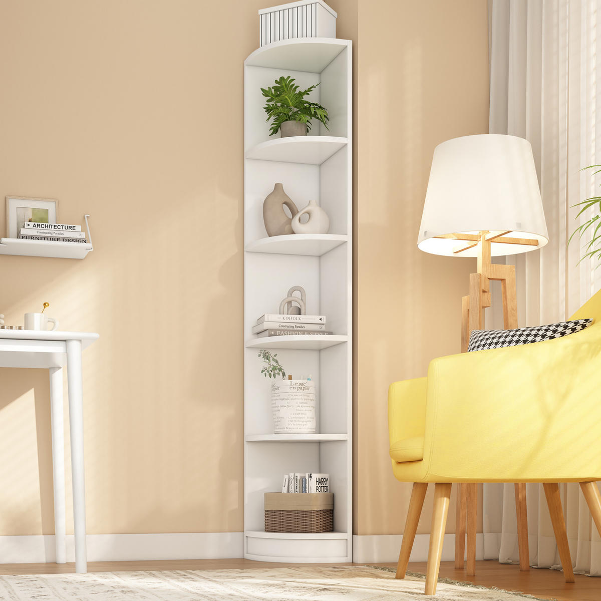 ECKREGAL platzsparend 42 x 30 x 180 cm MDF Weiß 5 Ebenen - Weiß, Holzwerkstoff (30/180/42cm) - Beauniv