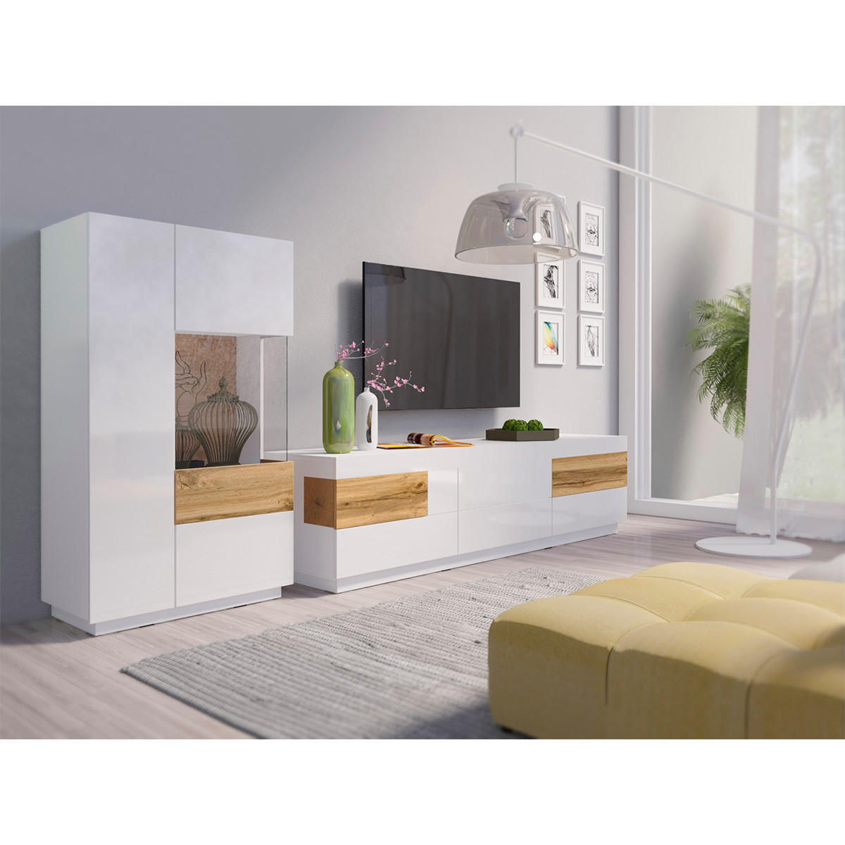 TV-MÖBEL Andrea Weiß und Holz - Weiß, Holzwerkstoff (206/54/50cm) - Petits-meubles