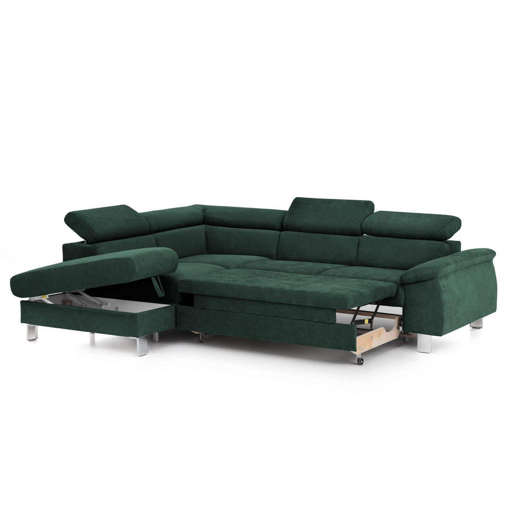 Thumbnail - Cotta Ecksofa, Grün, Textil, Echtholz,Buche, 5-Sitzer, Füllung: Taschenfederkern,Taschenfederkern, Ottomane links,L-Form...
