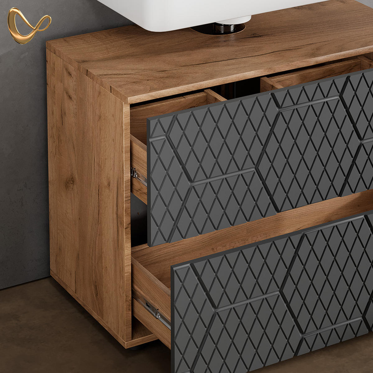 BADMÖBEL-SET Ronco Anthrazit gestreift 2 Teile - Anthrazit/Eiche Wotan, Holzwerkstoff (80/58/41cm) - Livinity®
