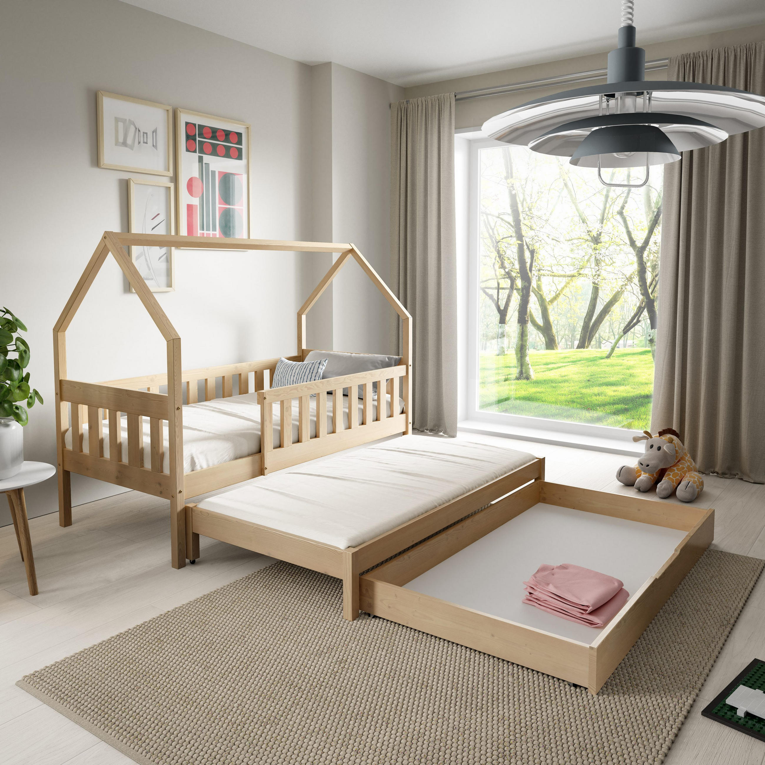 KINDERBETT BAMBINA mit Bettkasten 80x160 cm Kieferfarben - Kieferfarben, Holz (80/160cm) - MASSENO