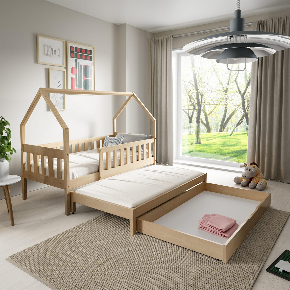 KINDERBETT BAMBINA mit Bettkasten 80x160 cm Kieferfarben - Kieferfarben, Holz (80/160cm) - MASSENO