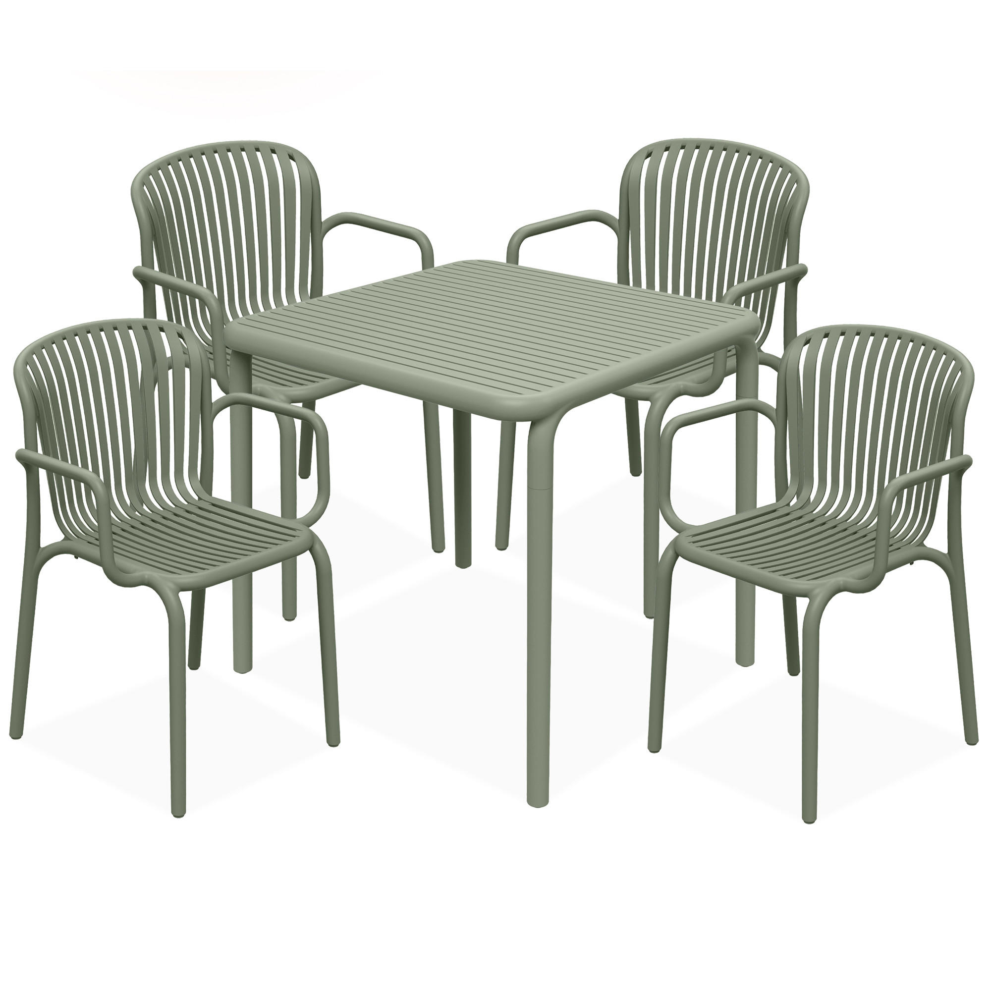 GARTEN ESSGRUPPE FICCARI, Gartenmöbel-Set 5-tlg, Olive - Olivgrün, Kunststoff - KONSIMO®