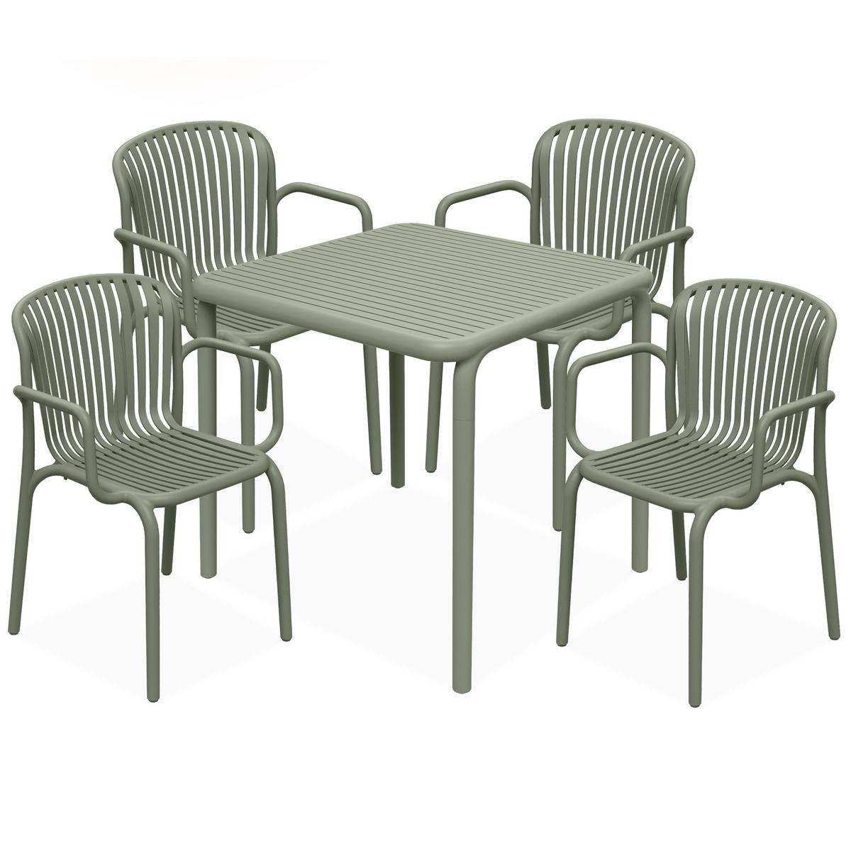 GARTEN ESSGRUPPE FICCARI, Gartenmöbel-Set 5-tlg, Olive - Olivgrün, Kunststoff - KONSIMO®