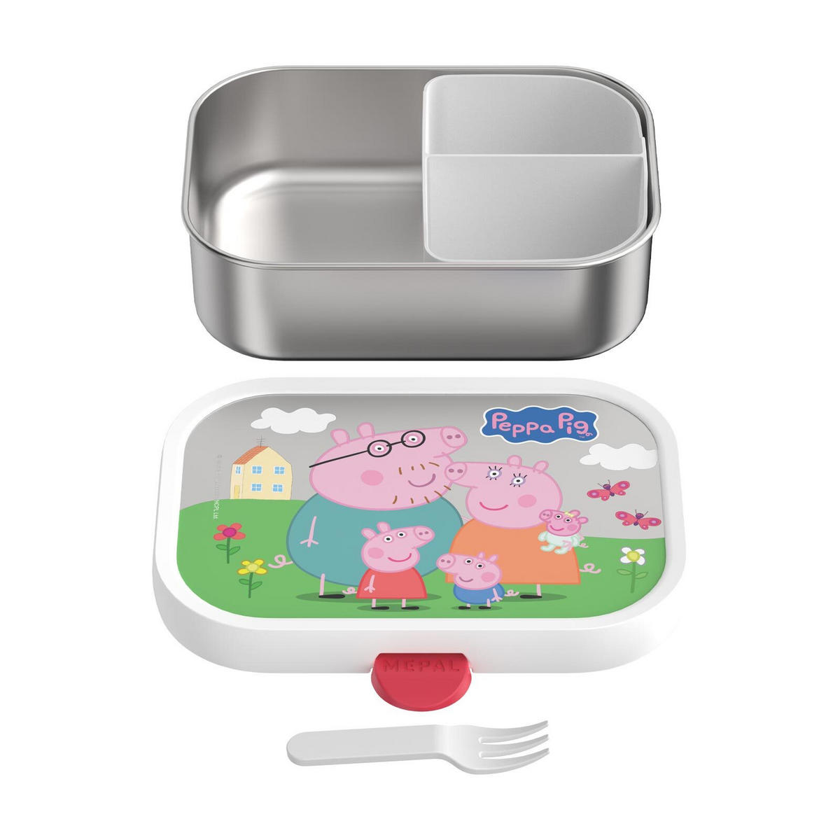 EDELSTAHL-BROTDOSE MIT GABEL Campus Peppa Pig 18 x 13 cm - Rosa, Kunststoff/Metall (13.2/6.1/17.8cm) - Mepal