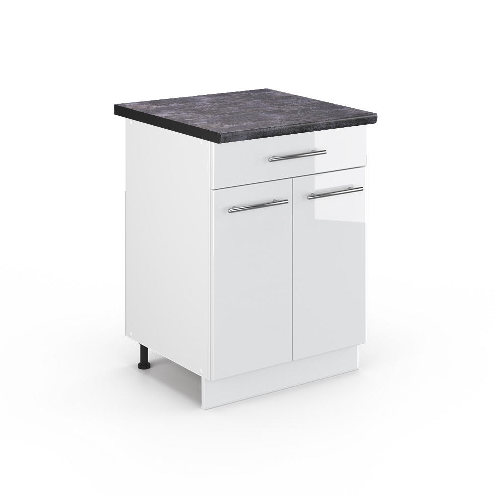 KÜCHENUNTERSCHRANK Fame-Line Weiß Hochglanz 60 cm mit Schublade AP Anthrazit - Weiß Hochglanz/Weiß, Holzwerkstoff (60/82/60cm) - Vicco