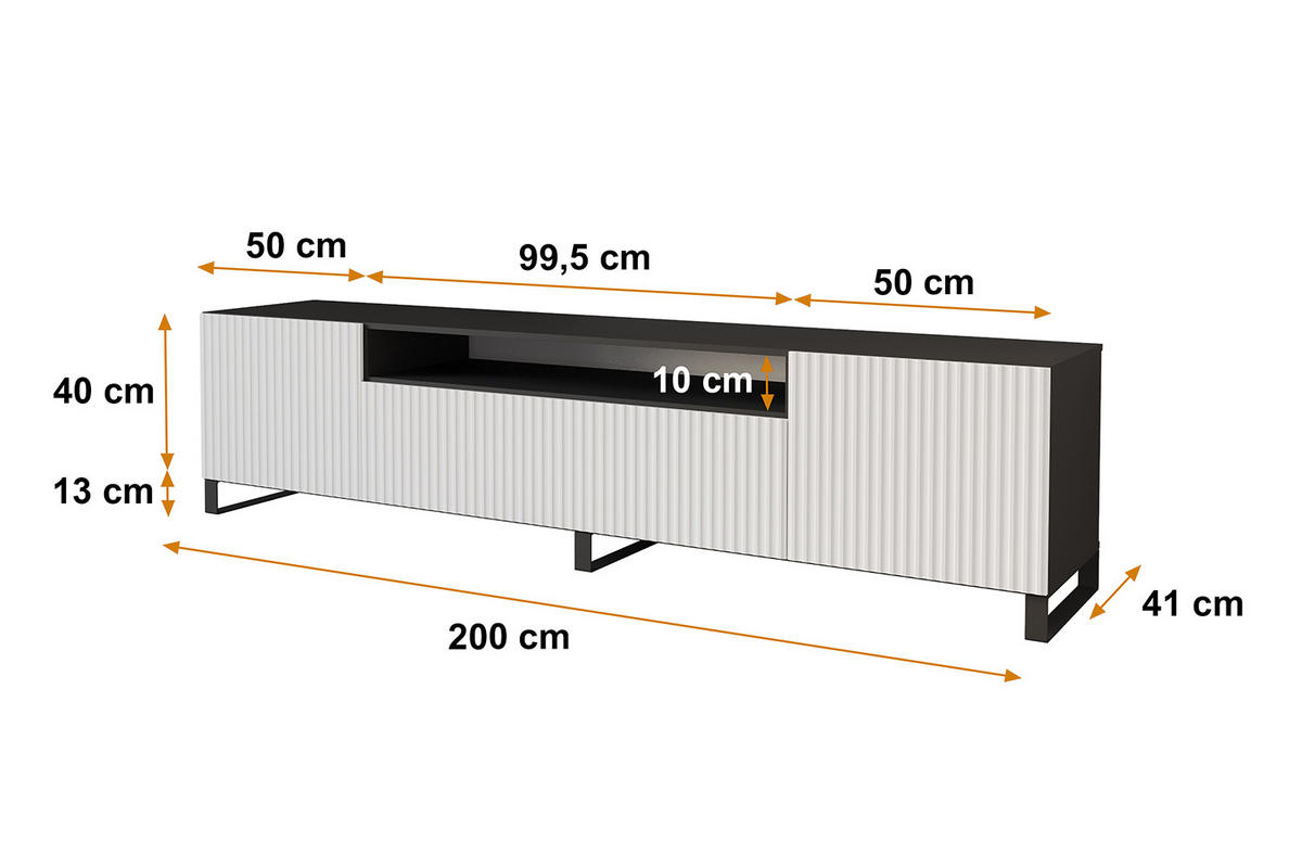 LOWBOARD NOA-2-S 200x53x41 cm - Schwarz / Weiß - Schwarz/Weiß, Holzwerkstoff (200/53/41cm) - ALTDECOR