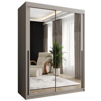 SCHIEBETÜRENSCHRANK mit Spiegel 150 cm Breite Kaschmir mit schwarzem Griff - Kaschmir/Schwarz, Holzwerkstoff (150/200/62cm) - Home Collective