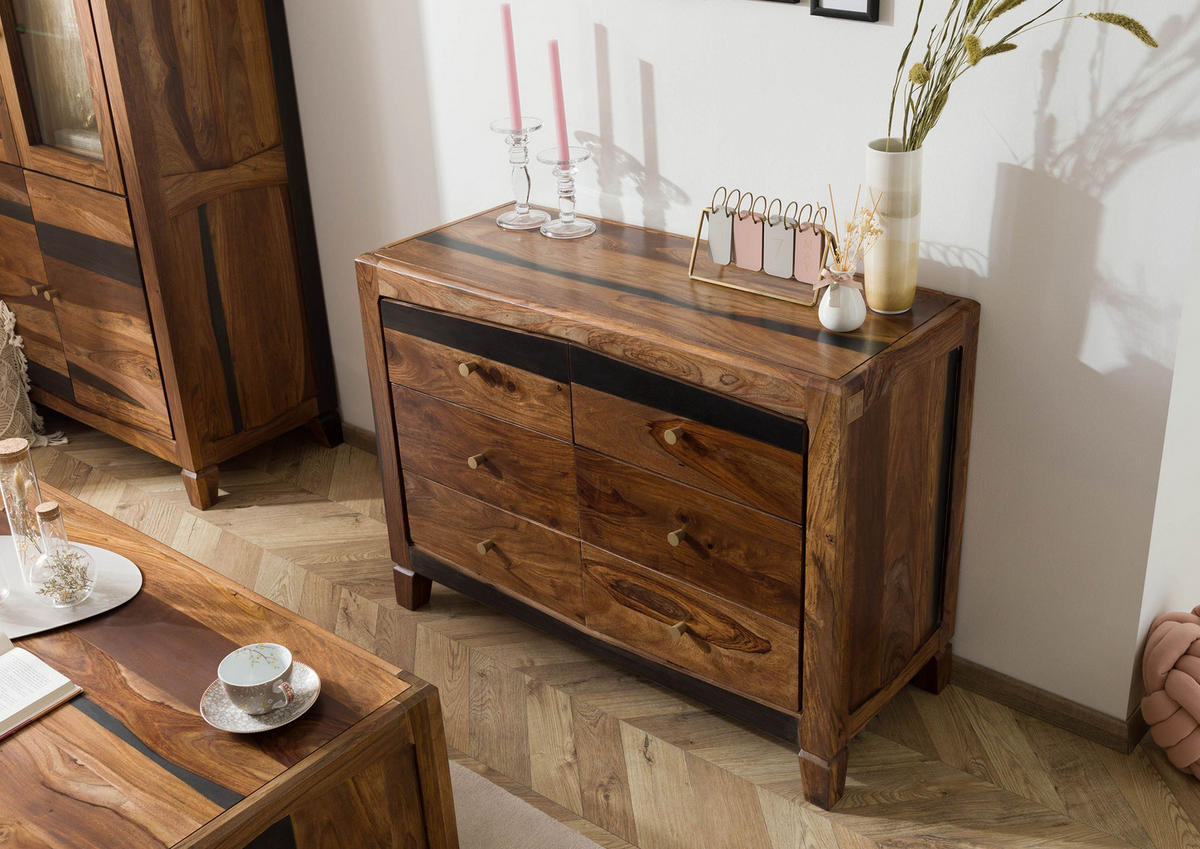 SIDEBOARD Sheesham 110x45x80 dunkelbraun lackiert ANCONA #220 - Dunkelbraun, Holz (110/80/45cm) - Massivmoebel24