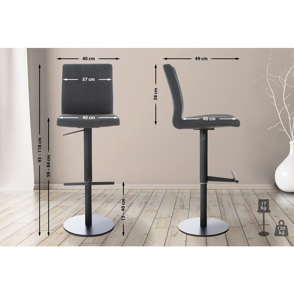 Thumbnail - CLP Barhocker, Dunkelgrau, Textil, 40x93x49 cm, Esszimmer, Barmöbel, Barhocker