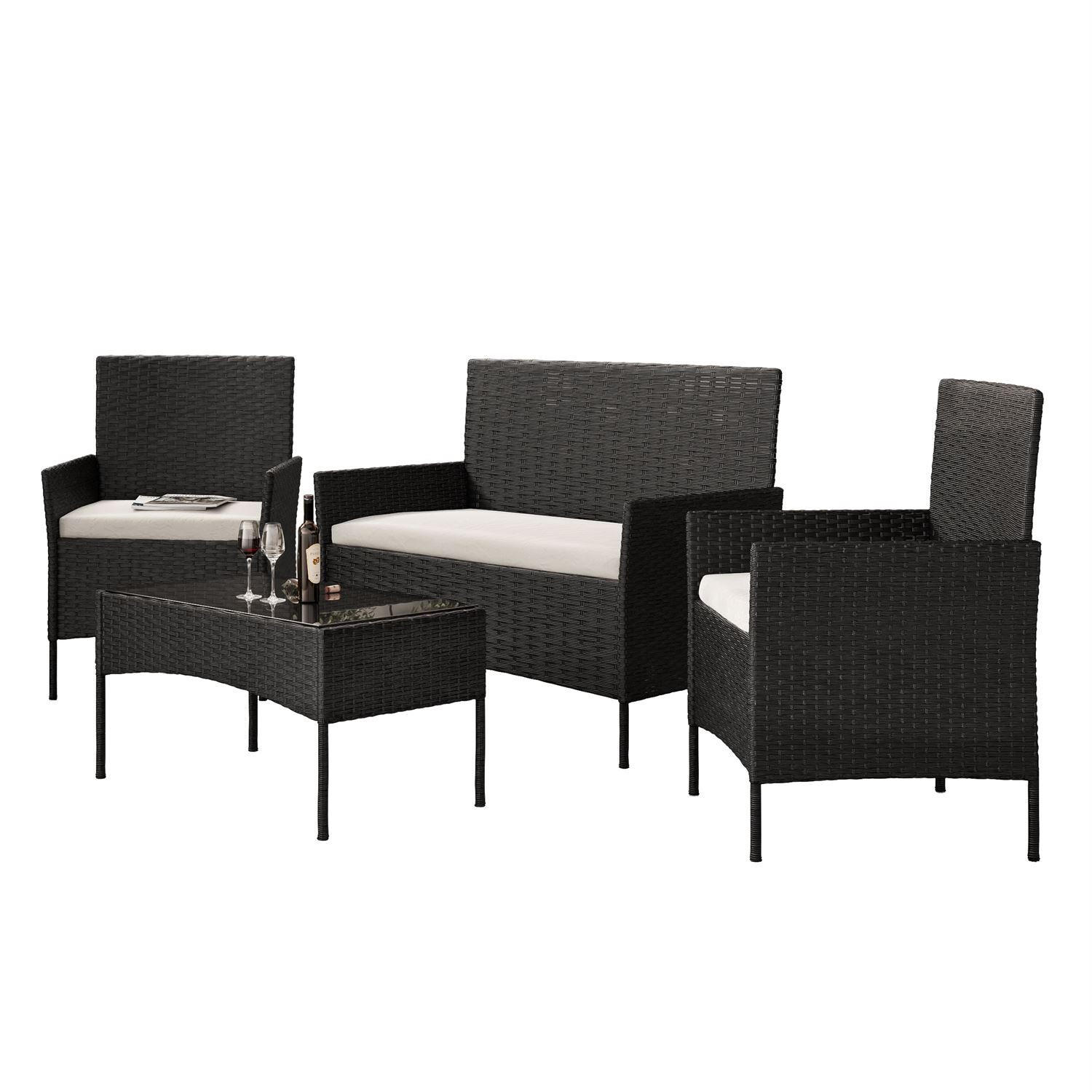 LOUNGEGARNITUR PERGOLA Rattan Gartenmöbelset - Schwarz, Kunststoff - Lookway