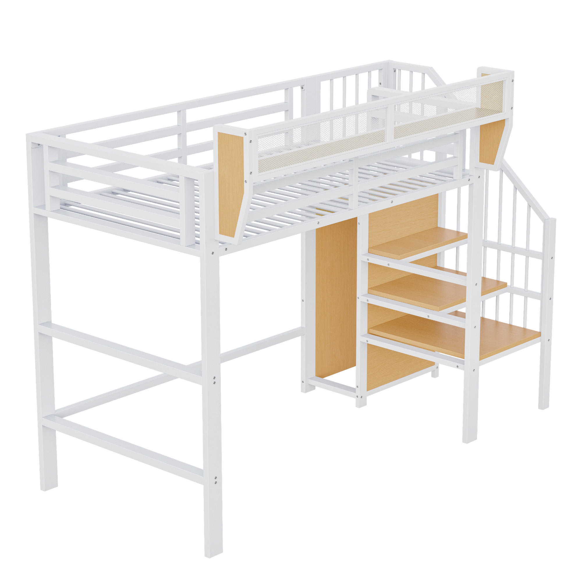 HOCHBETT 90/200 cm DE-01394, in Weiß, mit Sicherheitsleiter und flexiblem Staufach - Weiß, Metall (90/200cm) - ComfortXL