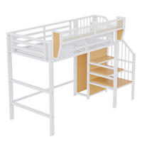 HOCHBETT 90/200 cm DE-01394, in Weiß, mit Sicherheitsleiter und flexiblem Staufach - Weiß, Metall (90/200cm) - ComfortXL