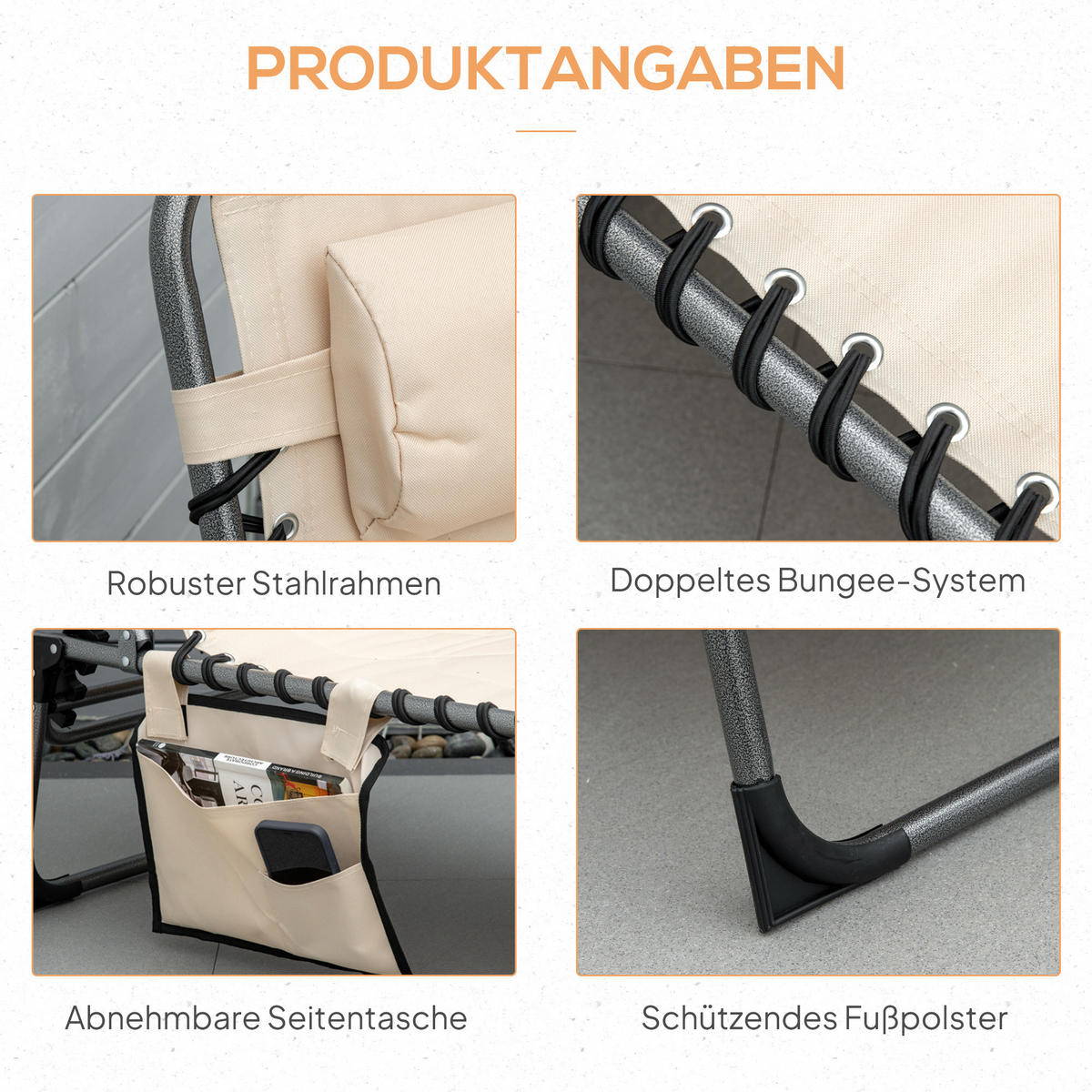 SONNENLIEGE klappbar - Beige, Metall (57/30/188cm) - Outsunny
