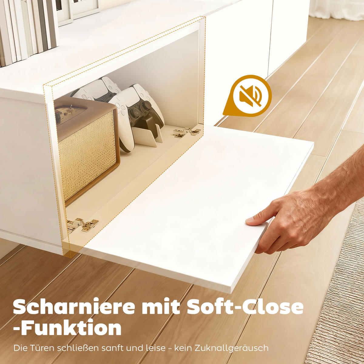 TV Schrank Lowboard hängend 180 cm für Fernseher bis zu 82 Zoll Weiß - Weiß Hochglanz/Weiß, Holzwerkstoff (31.5/29.8/180cm) - HOMCOM