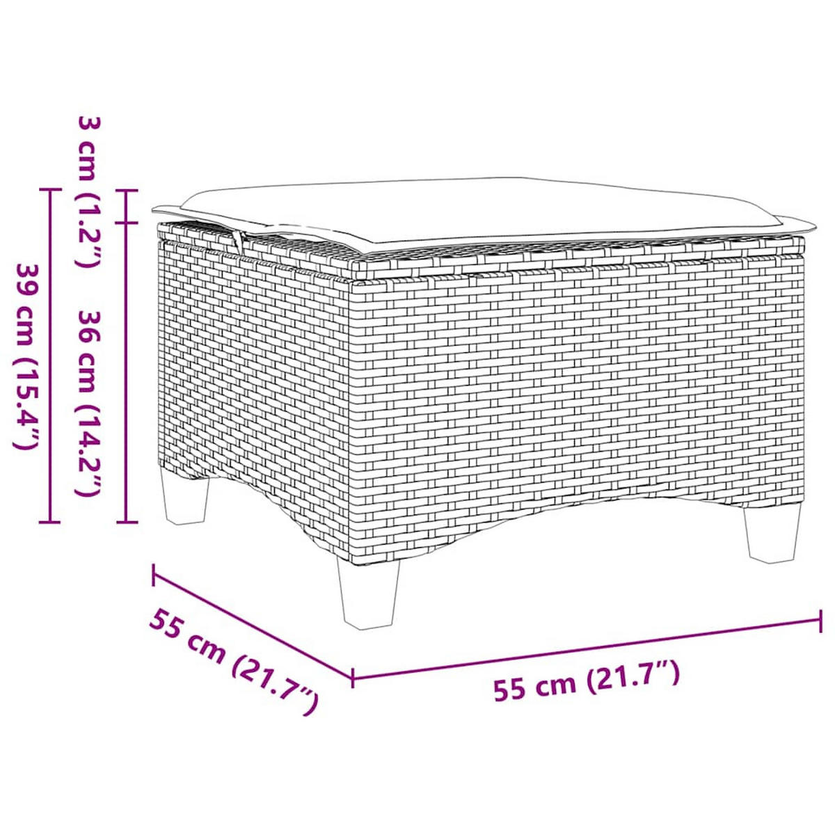 GARTENHOCKER Mit Kissen 2 Stk. Beige 55/55/36 Cm Poly Rattan - Beige, Kunststoff (55/36/55cm) - vidaXL