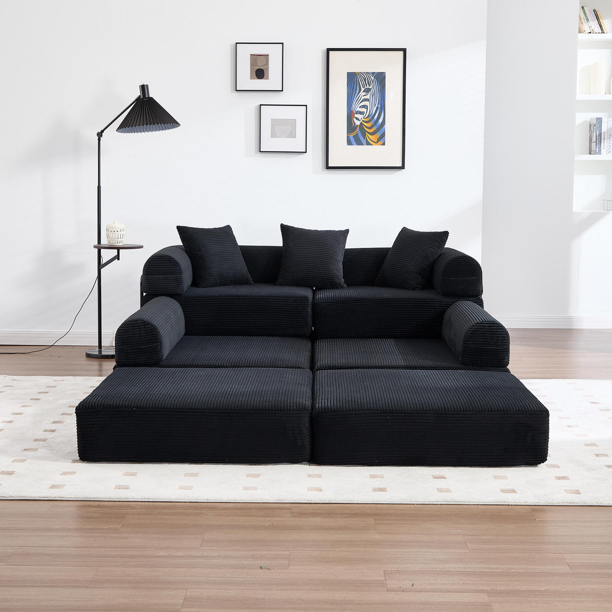 ECKSCHLAFSOFA 270/180/64 cm Schwarz mit Integrierte Seitentaschen - Schwarz, Textil (270/180cm) - Oxeza
