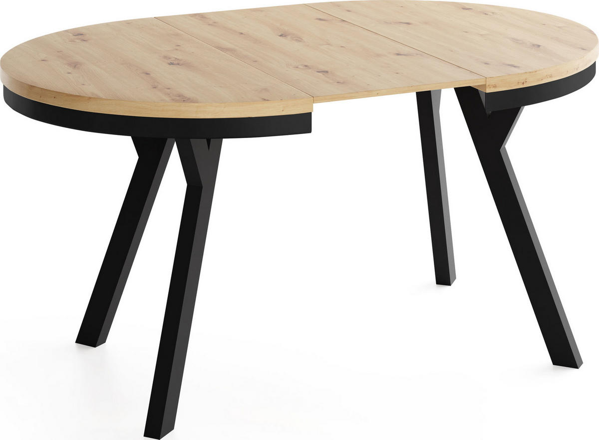 ESSTISCH Vero Neo rund ausziehbar verlängerbar, Eiche Artisan Hellbraun 80-130/80/77 cm - Schwarz/Braun, Holz/Holzwerkstoff (80/130/77cm) - WFL GROUP