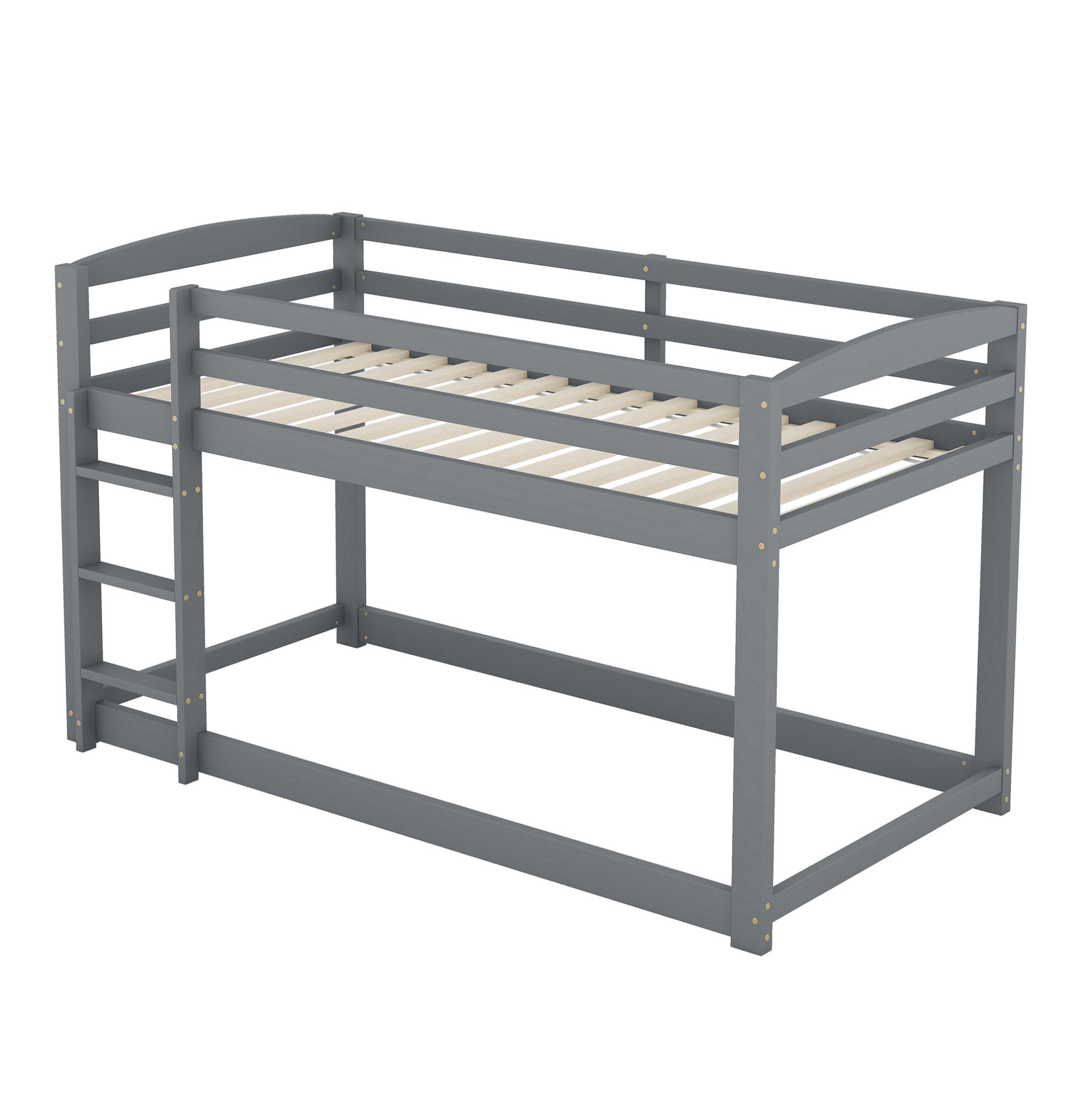 KATNI krevet od borovine 90x200 cm sivi niski profil, sa zaštitnom ogradom i uštedom prostora - siva, drvni materijal (90/200cm) - Modfu