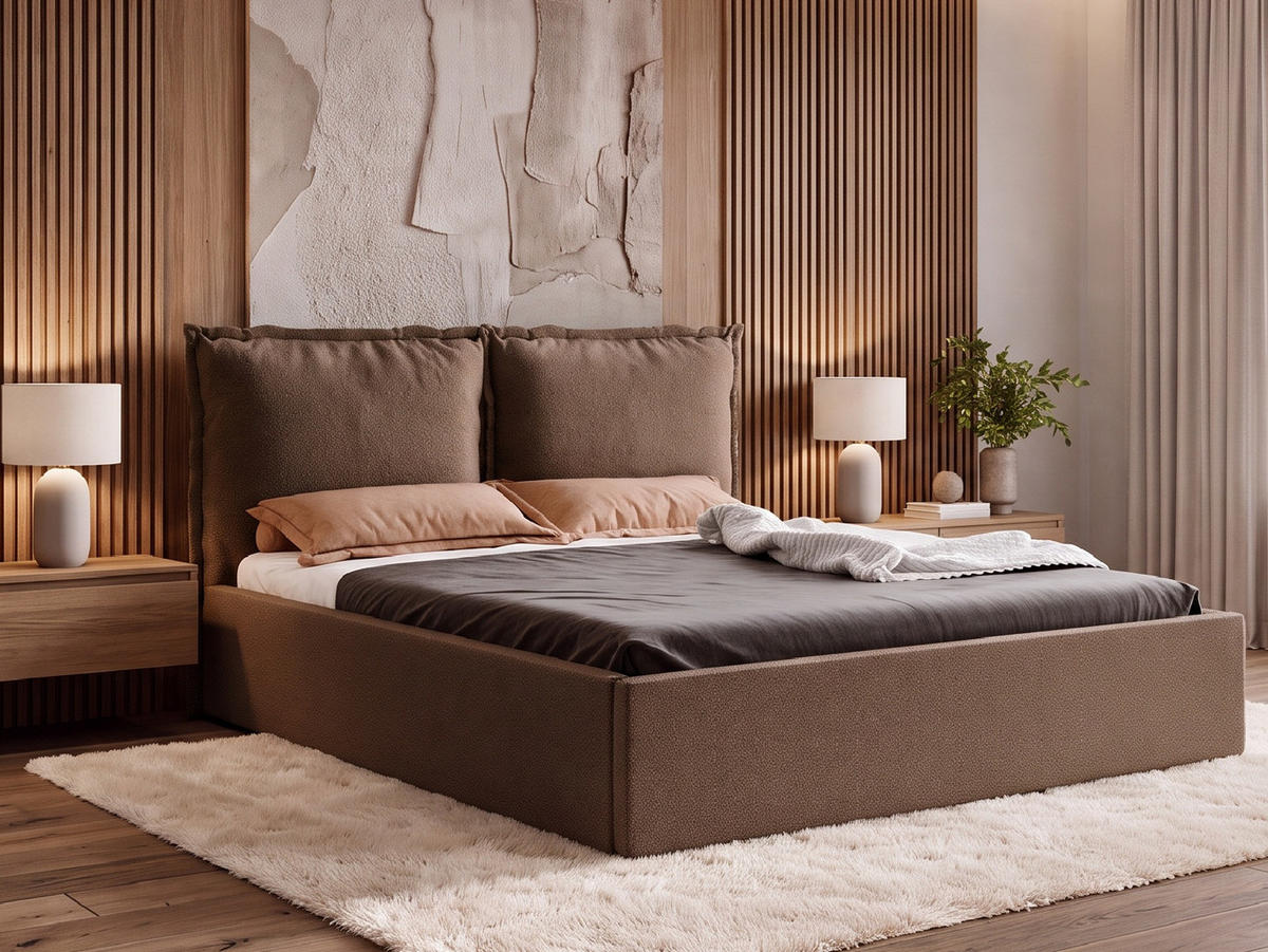 POLSTERBETT MIRA 140x200 cm mit Bettkasten, Stauraum und Metall-Lattenrost – VIBE Braun - Schwarz/Braun, Textil/Metall (140/200cm) - Luxkor24